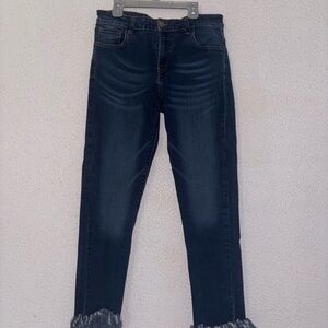 Lucky & Blessed Navy Frayed Hem Denim